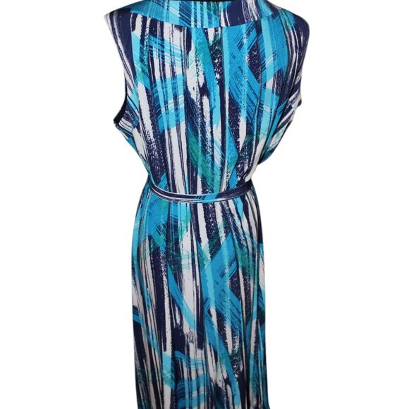 CLEARANCE SALE Nina Leonard Long Maxi w/ Tie Belt Blue Tones, 1X NWOT's - Picture 9 of 13